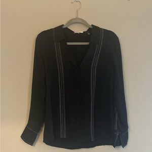 Black Ecru Blouse with silver Metallic Detail. Size S